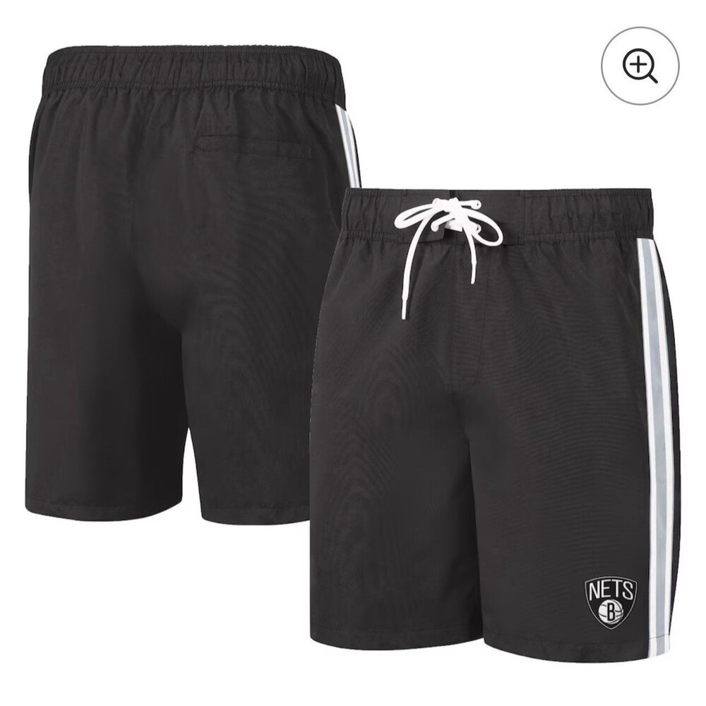 Men's G-III Sports Carl Banks Black Gray Brooklyn Nets Volley Swim Trunks Small